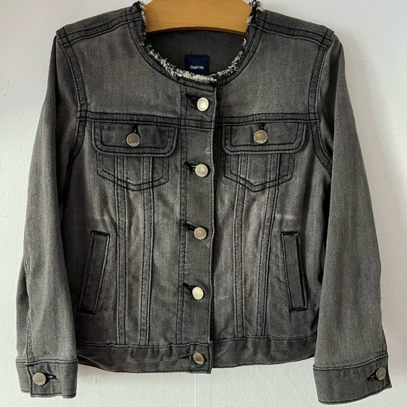 GAP 1969 Kids XS denim jacket grey/black distressed 7/8 buttons fall back2school - Picture 7 of 14